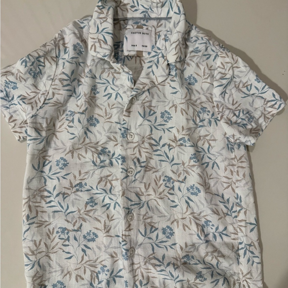 Cactus Boys  Floral Button Down Shirt - Blue and Tan boys 7/8